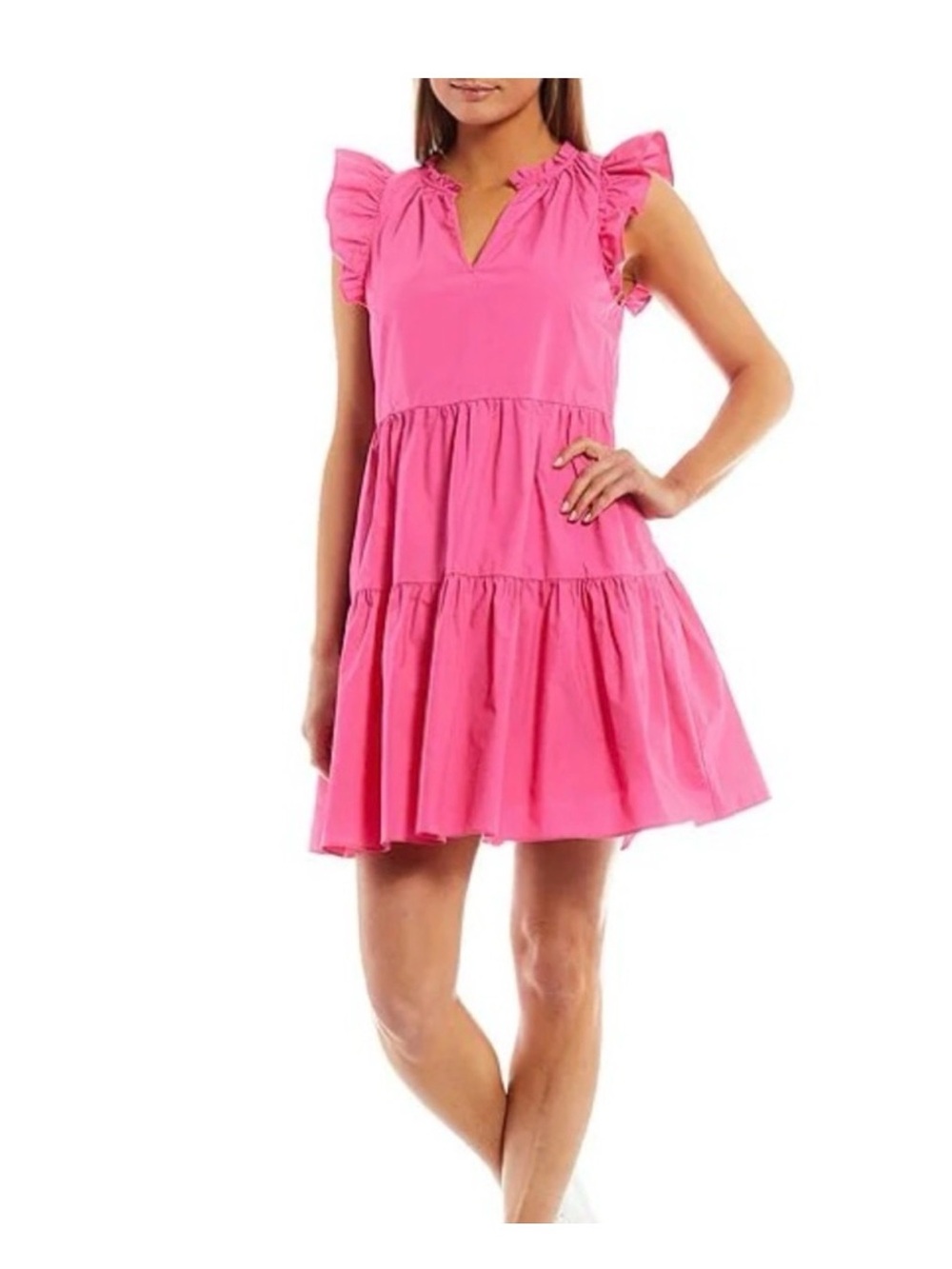 A Loves A Fuchsia Ruffle Sleeve Tiered Mini Dress Size Medium